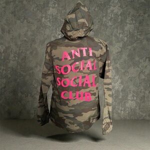 Anti Social Social Club Camouflage Jacket with Pink Text